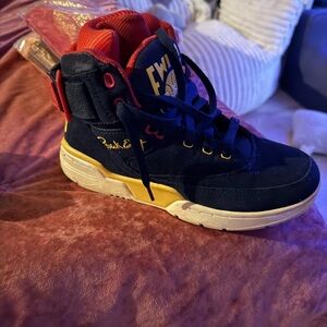 Blue and Yellow High-Top Patrick Ewing Sneakers
